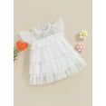 thumbnail image 3 of TSEXIEFOOFU Toddler Kids Girls Dress Stars Moon Sequins Fly Sleeve Princess Dress Summer Casual Ruffles Tulle Dress, 3 of 9