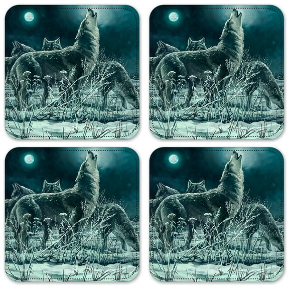 Vinyl Drink Coasters - Set of 4 - Wolf Painting