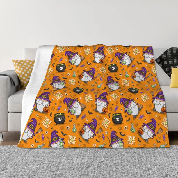 Balery Halloween Witches Gnome Manta de Franela con Dibujo, Lujo Ultra Suave y Cálido, Antipelusa y Resistente a las Arrugas para Cama, Sofá, Camping -40"x30"