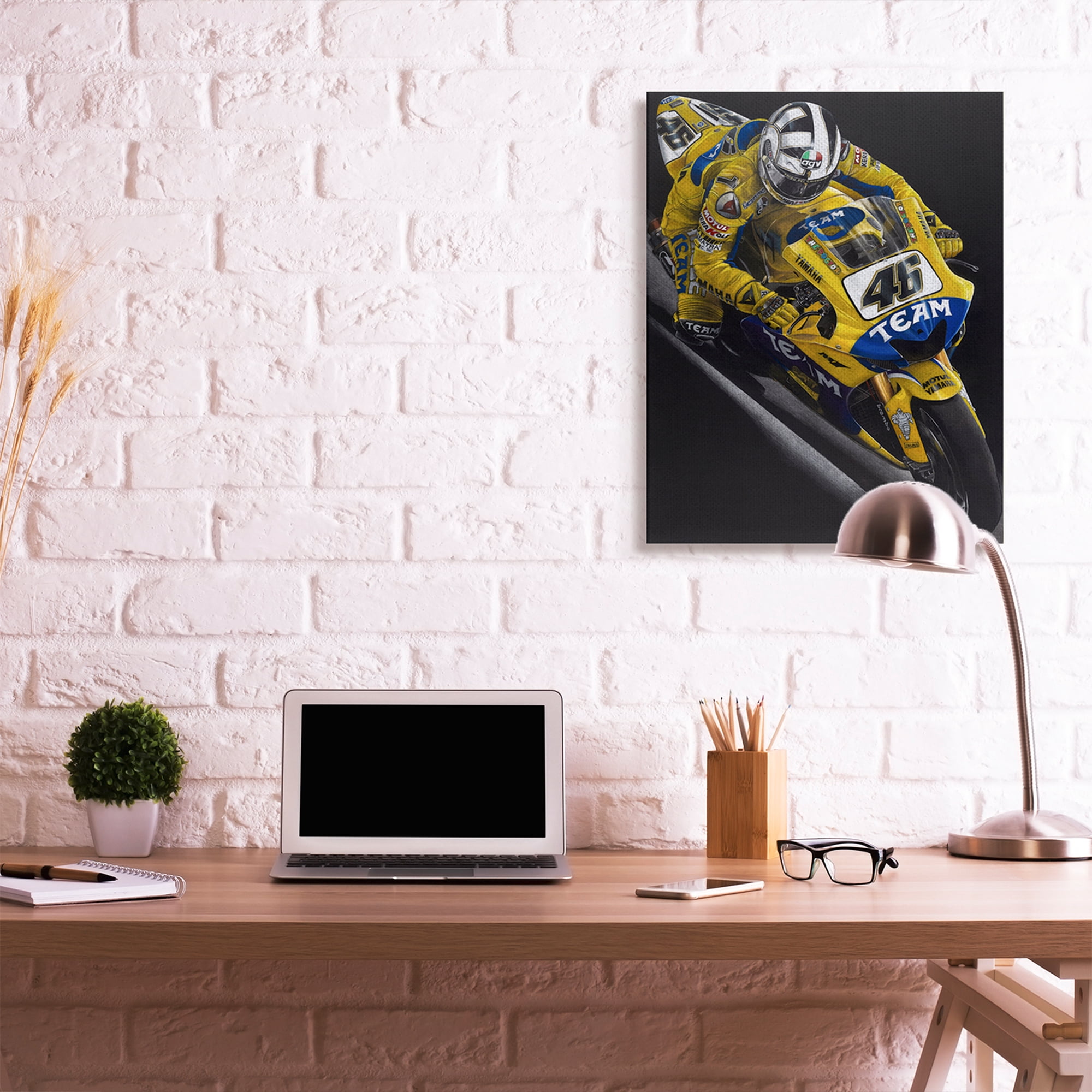 Stupell Industries Motorcycle Racer Yellow Blue Uniform Street Sport Canvas Wall Art by Todd Strothers