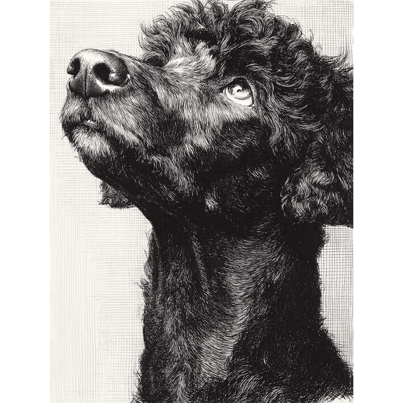 Black White Curly Poodle Ink Sketch Canvas Print, Pet Dog Lover Classic Home Wall Decor Art