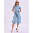 thumbnail image 4 of DARING DIVA Denim Shirt Button Down Short Sleeves  Dress Small Blue, 4 of 5