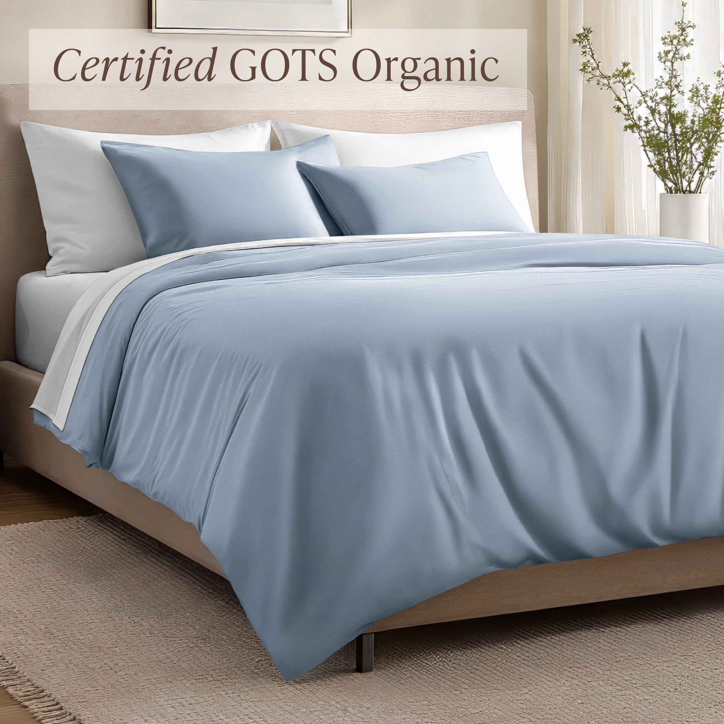 Bare Home Organic Cotton Duvet Cover Set - 400 Thread Count - Sateen Weave - Twin/Twin XL, Dusty Blue, 2-Pieces