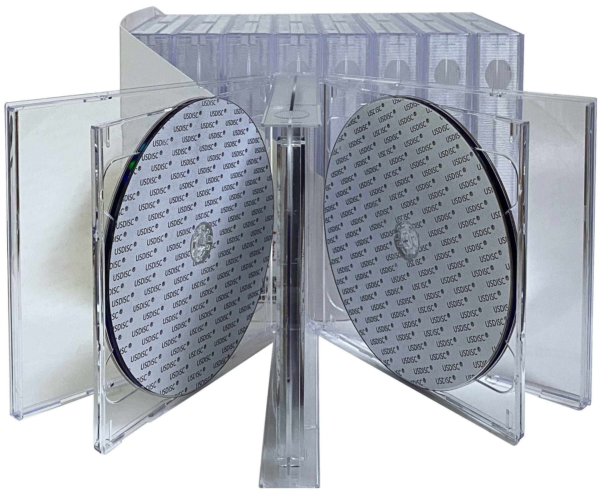USDISC CD Jewel Cases Chubby 24mm, Sextuple 6 Disc, Clear, Pack Of 10