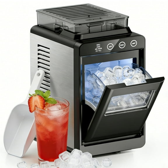 Countertop Ice Makers,26 Lbs/Day,8 Pcs in 6 Mins,Portable Ice Maker Machine with 1.2L Top Water Tank,Self-Cleaning,Interior Lighting,2 Sizes of Bullet Ice for Home/Office/Party/Kitchen/RV(Black)