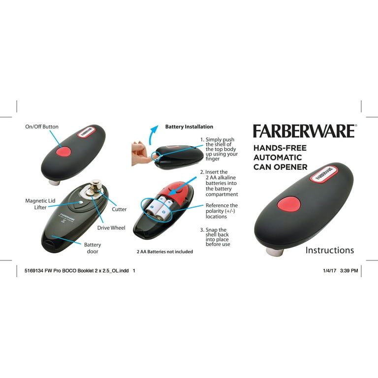Farberware Hands- Battery-operated Black Can Opener Red I Included Batteries  for sale online