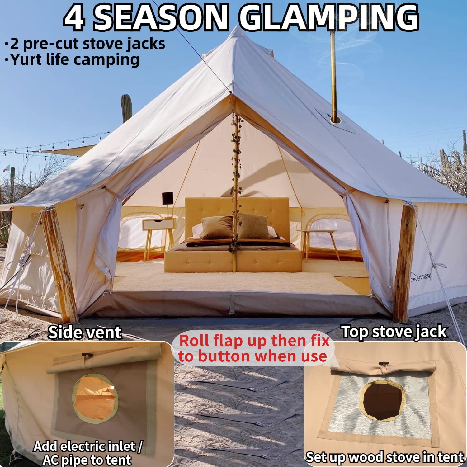 DANCHEL OUTDOOR 16.4ftu003d5M Cotton Canvas Waterproof Bell Tent with 2 Stove  Jacks for Family Camping（6 Person） - Walmart.com