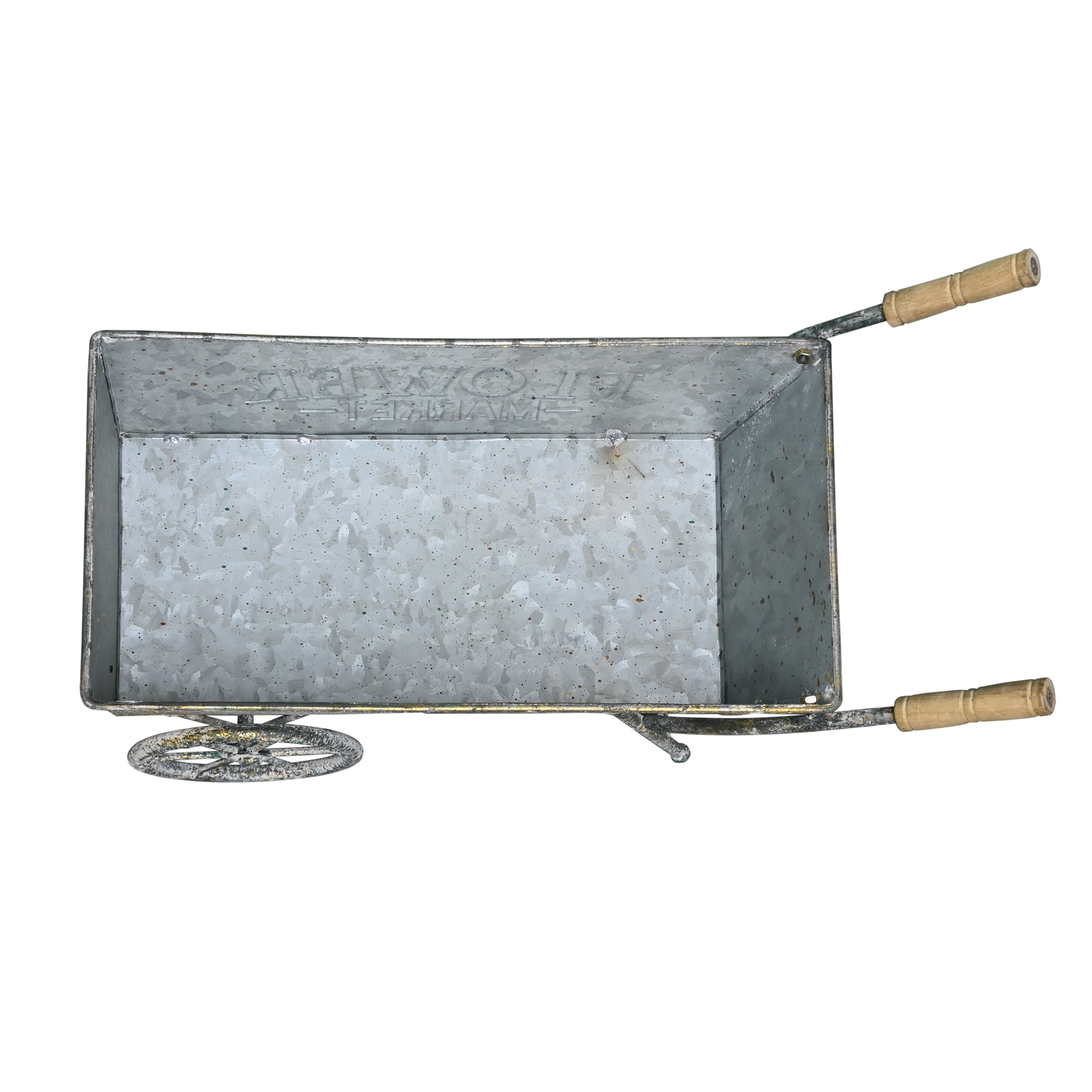 Vintage Metal Wheelbarrow Planter Cart, Small Flower Pot Holder for Indoor Outdoor Use, Rustic Farmhouse Garden Decor for Patio, Tabletop, Home Market Decor