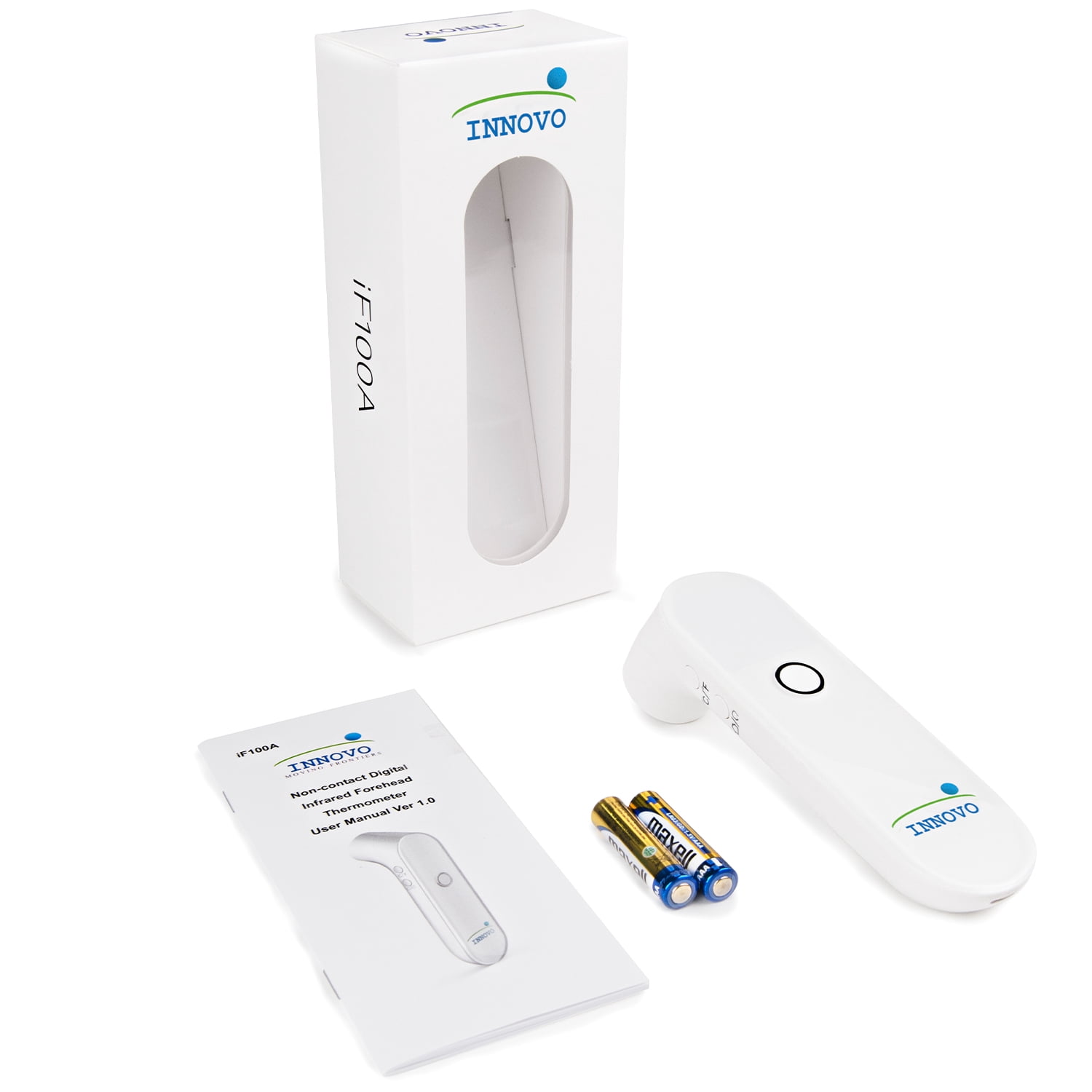 Innovo Medical iF100A Non-Contact Touchless Forehead Thermometer with Fever Alert, White