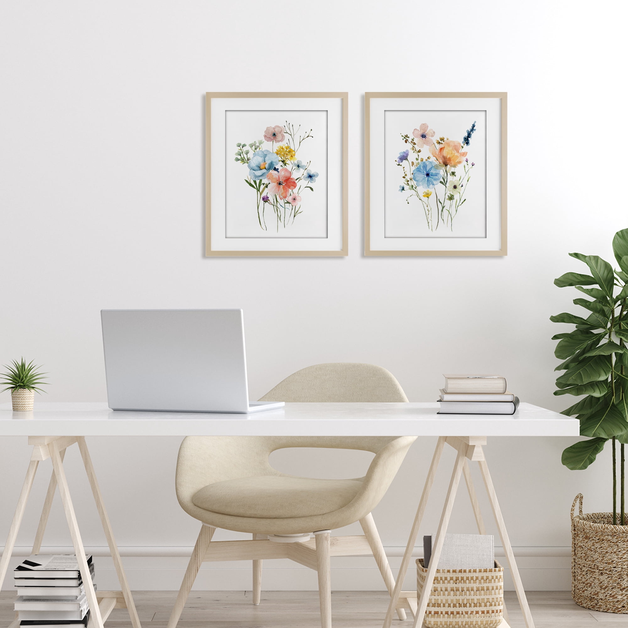 Stupell Industries Wildflower Sprig Bundles 2 Piece Birch Framed Print Under Glass Set, design by Livi Finn