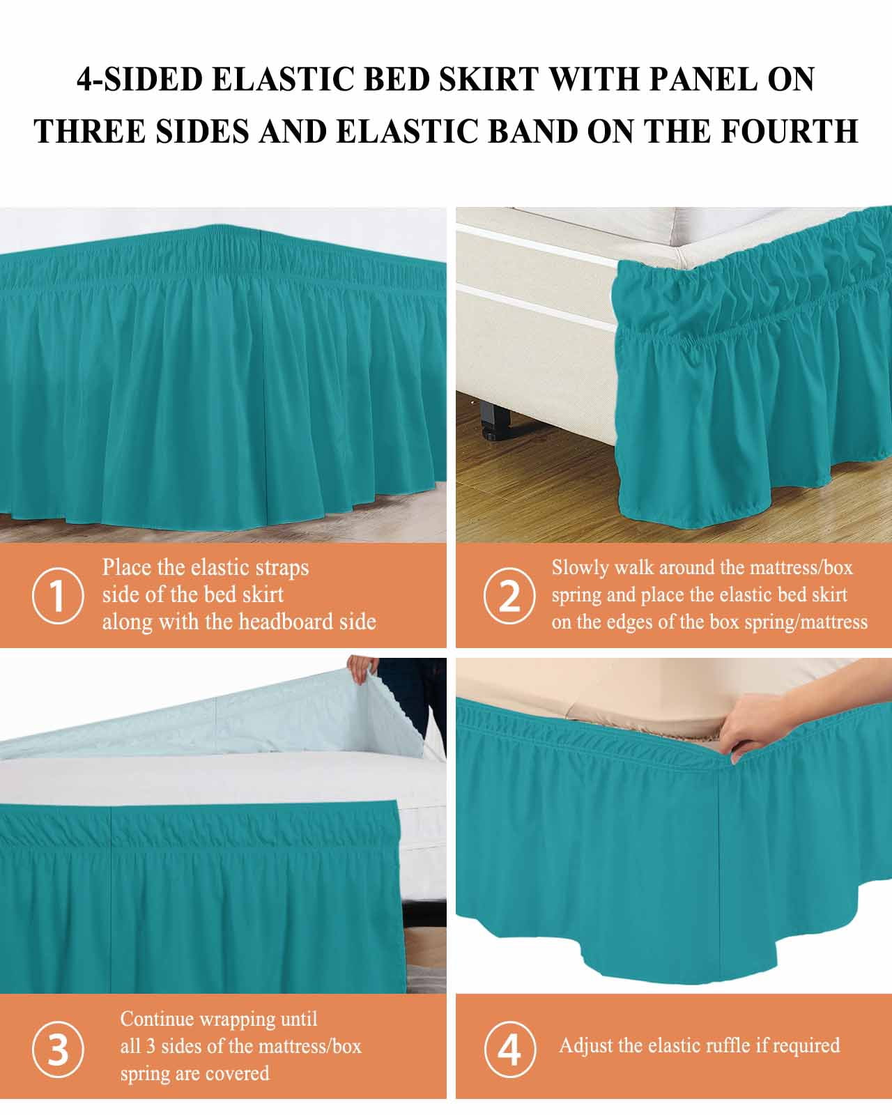 Teal Bed Skirt Solid Color Bed Skirts Queen Size 16 Inch Drop, Wrap Around Dust Ruffle&nbsp;Bedskirt with Adjustable Elastic Belt for Queen Size Beds