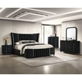 thumbnail image 6 of 1pc Black Velvet Upholstery Wingback Headboard Channel Tufting Queen Size Bed, 6 of 6