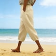 thumbnail image 5 of Casual Pants for Women Summer Fashion Plain Color Cotton Linen Elastic Seven Length Beach Casual Pants, 5 of 5