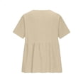 thumbnail image 4 of Moxiu Womens Linen Tops Plus Size Summer Short Sleeve Empire Waist Button Down Blouses V-Neck Dressy Casual Peplum Tops Beige,XXXXL, 4 of 6