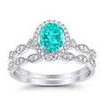 thumbnail image 2 of Halo Bridal Set Piece Oval Ring Paraiba Tourmaline CZ 925 Sterling Silver Size 8, 2 of 5
