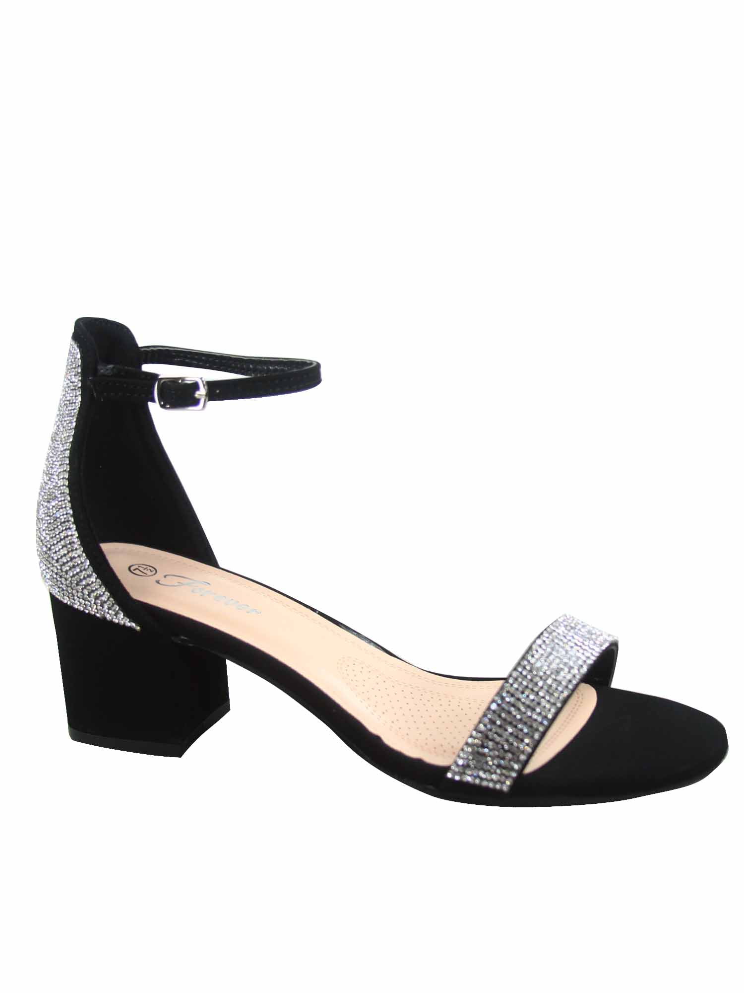 Nataly-10 Open Toe Rhinestone Ankle Strap Buckle Low Chunky Heels ...