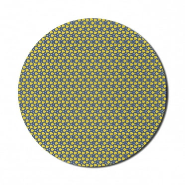 Abstract Geometry Mouse Pad for Computers, Bicolored Random Altered Geometric Elements Contemporary Arrangement, Round Non-Slip Thick Rubber Modern Mousepad, 8" Round, Blue Mustard, by Ambesonne