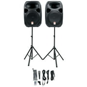 Rockville (2) 12" Powered Speakers+Stands w/Bluetooth For Backyard Movie Theater
