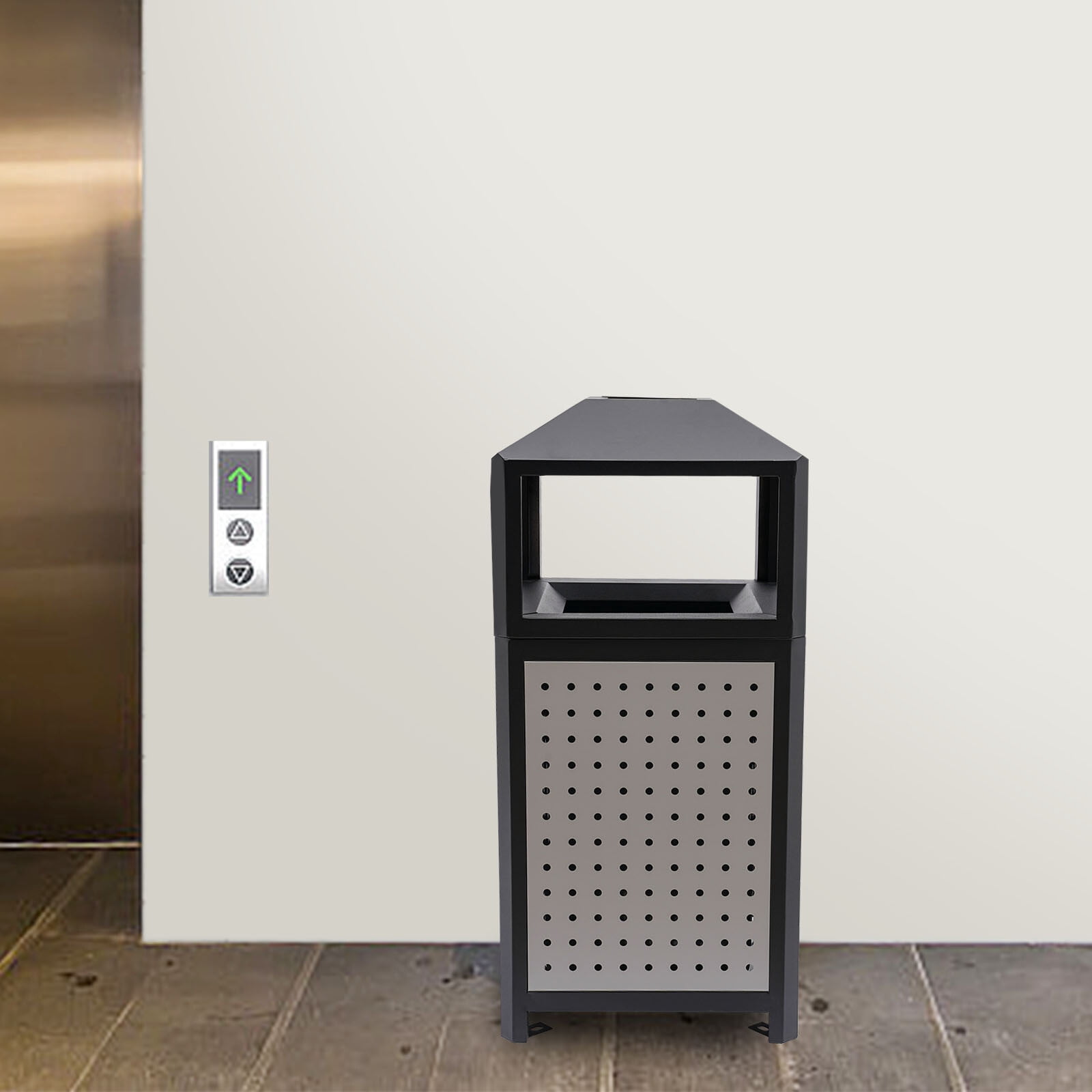 Commercial Waste Container Outdoor Trash Can Garbage Enclosure Build-in Ashtray Gray for Conference Rooms