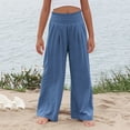 thumbnail image 7 of Girls' Pull-On Pant New Teen Girls Wide Leg Pants 2025 Summer Casual Loose Pants Smocked High Waist Flowy Beach Trousers Navy 12 Years, 7 of 7