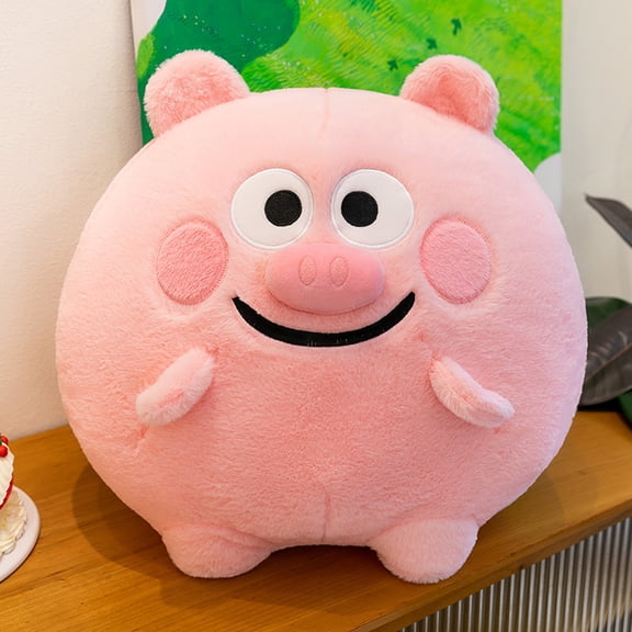 Cute Bacon Pig Plush Toy - Round Pink Piggy Stuffed Animal with Soft Fuzzy Material, 10inch Size - for Kids, Boys, Girls, Bedroom Decor, Playtime, Gifts