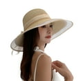 thumbnail image 2 of See-through Women Straw Hat, Large Brim Headwear Bow-knot Decor, Mesh Sun Protection Elegant Summer Vacation Lady Summer Hat, 2 of 8