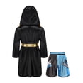 thumbnail image 2 of Oyolan Kids Boys Muay Thai Boxing Outfits Satin Metallic Hooded Boxer Robes with Kickboxing Shorts Set B5 8, 2 of 5