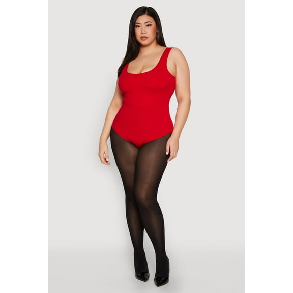 Womens Plus Size Double Layered Scoop Neck Bodysuit