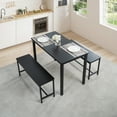thumbnail image 4 of Dining Set for 4 with 2 Benches, Kitchen Table Set with Metal Frame & MDF Board, Space-Saving Dinette for Kitchen, Dining Room - Color: Black, 4 of 11