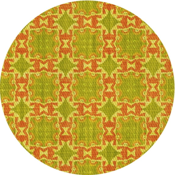 Ahgly Company Indoor Round Patterned Deep Yellow Area Rugs, 5' Round