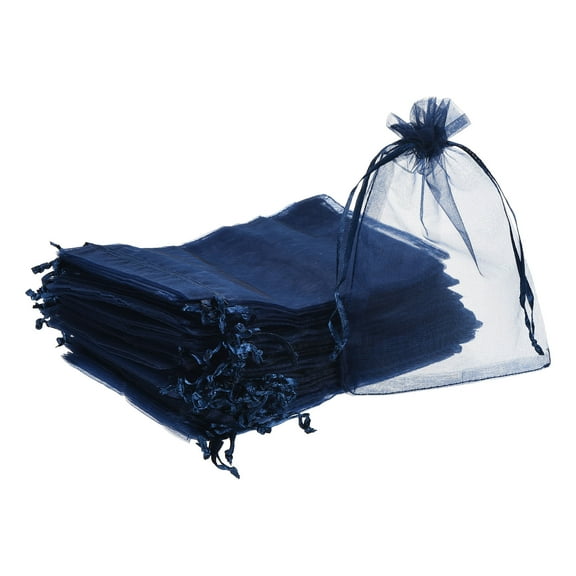 100pcs Organza Bags 4x6 Inch Drawstring Favor Pouches Mesh Bag Navy Blue