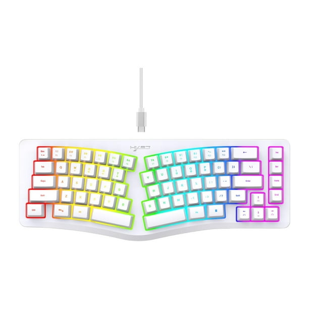 Teclado mecánico para juegos, con cable y teclas, 69 teclas iluminadas y retroiluminadas. blanco