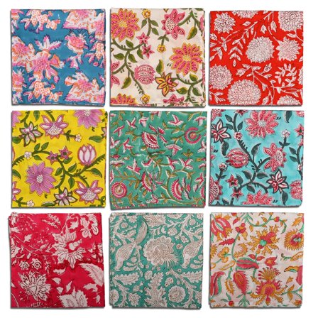 10 Pc Cotton Cloth Napkins Hand Block Print Hand Made 16x16 Inch Eco Friendly Reusable Washable Indian Home Decor Mix Lot Dinner Napkins for Everyday Dining Multicoloured