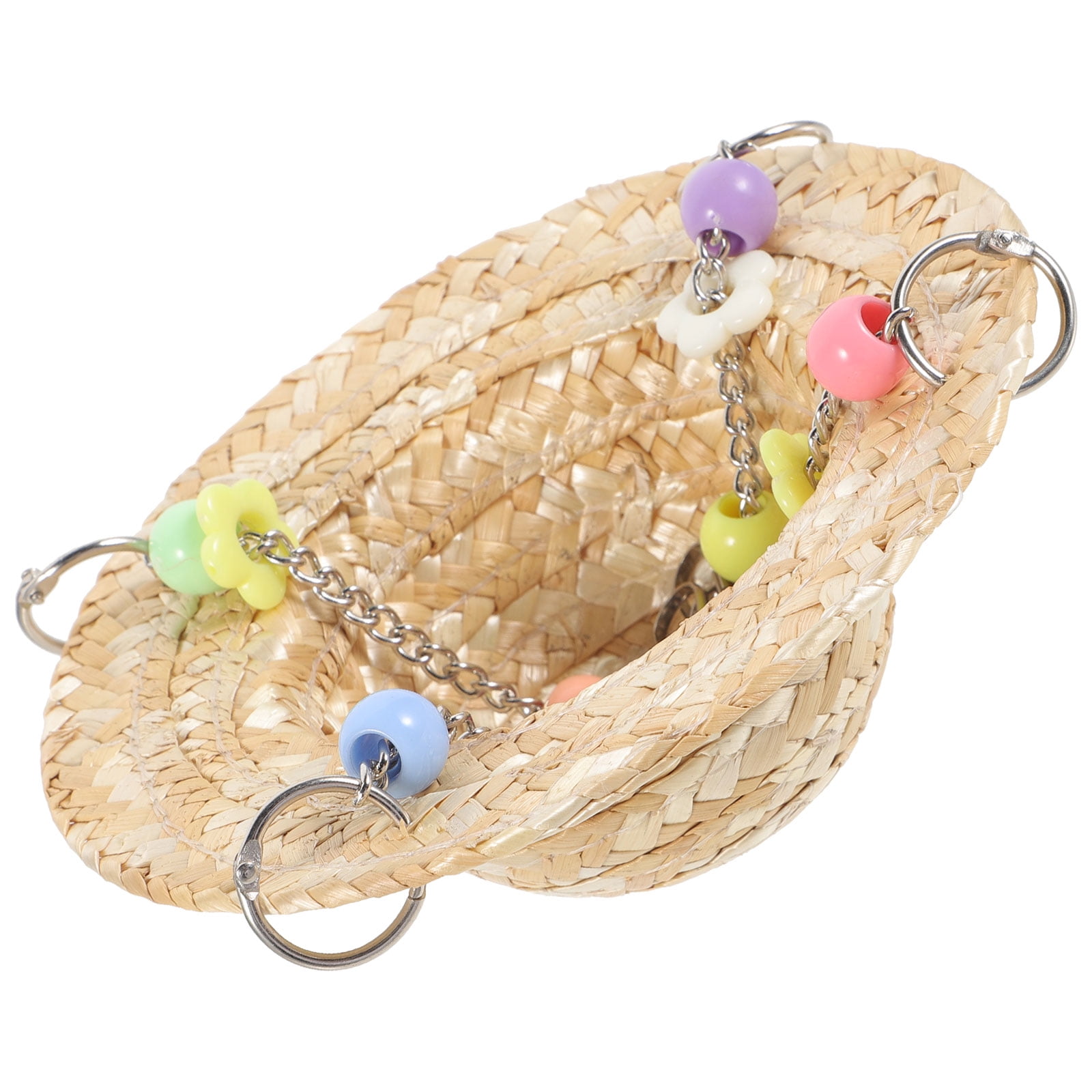 HONMEET Bird Swing Stand, Multi-Color, Straw Woven, Durable and Fun for Parakeets