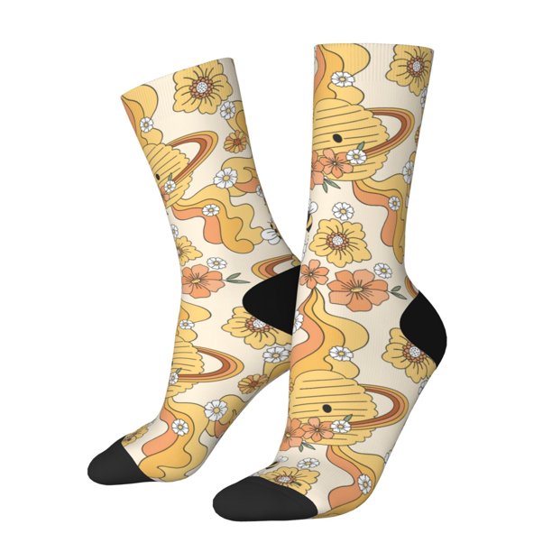 Balery Groovy Floral Calcetas Largas con Estampado para Hombre y Mujer – Suaves y Transpirables, Talla Única (US 5-11)
