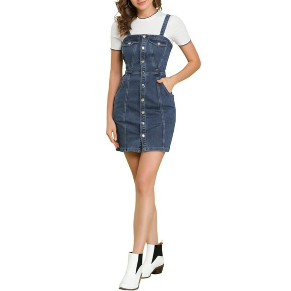 MODA NOVA Junior's Button Down Adjustable Strap Denim Suspender Skirt