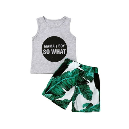 

Emmababy 2Pcs Baby Boy Beach Shorts Set Sleeveless Letter Print Tank Top T-Shirt+Beach Shorts Summer Outfits