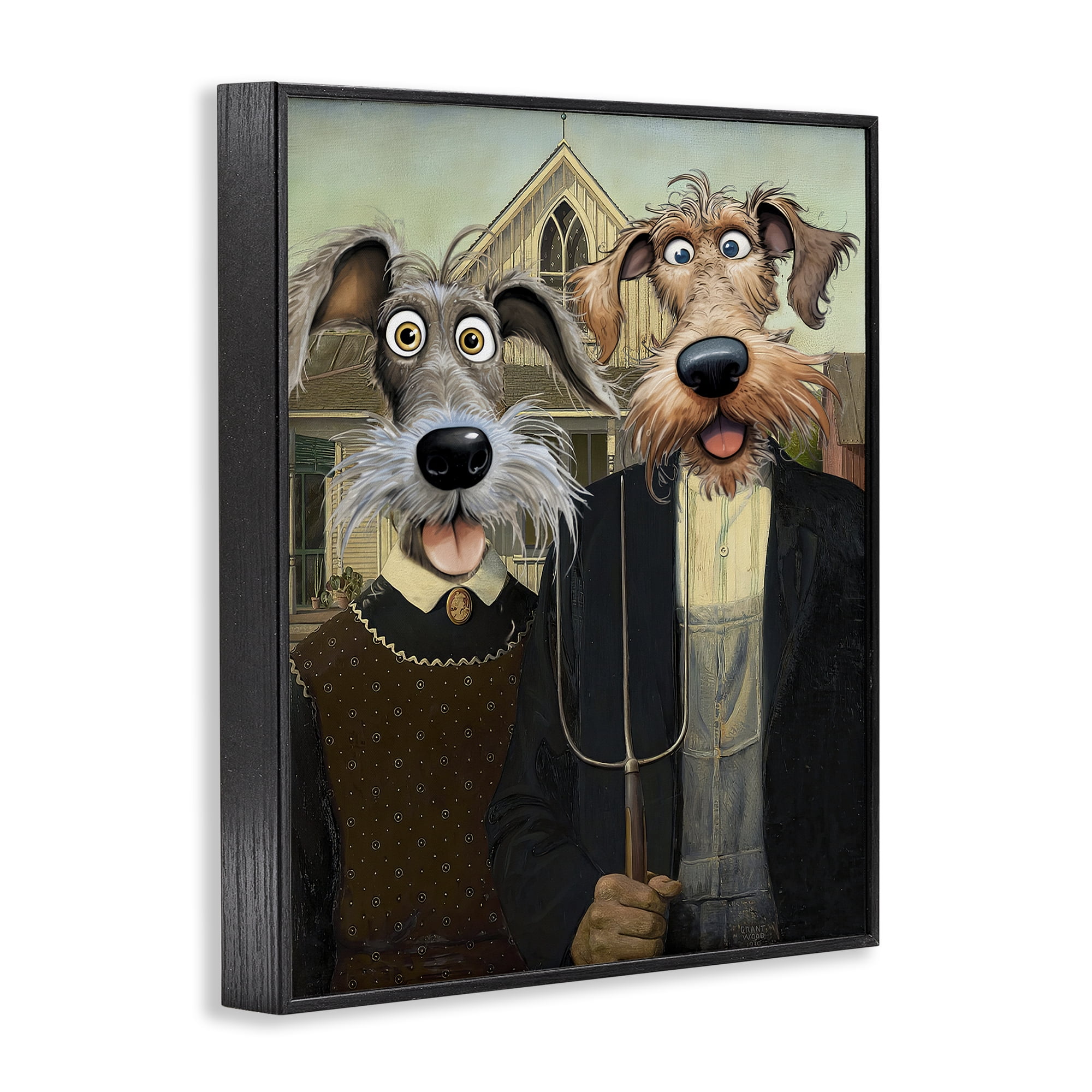 Stupell Industries American Gothic Pups Black Framed Giclee Art, design by Tina LeCour