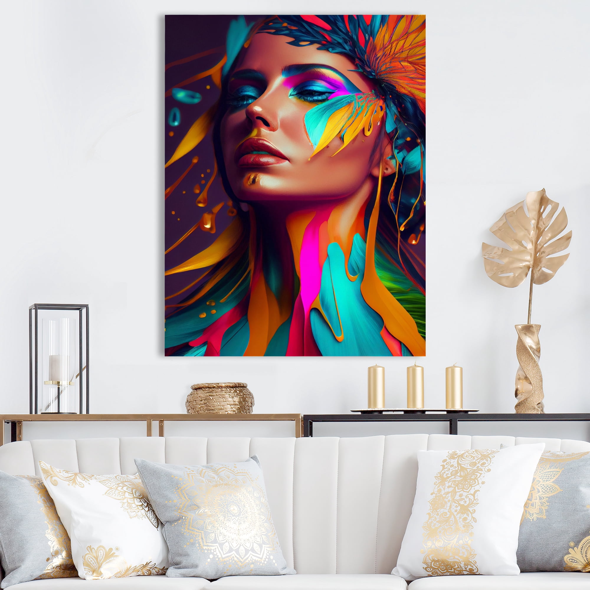 Designart Avant Garde Feather Sensual Portrait III Canvas Wall Art