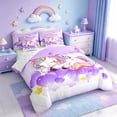 thumbnail image 2 of jejeloiu Cute Uniocrn Twin Bedding Sets 7-Piece,Cartoon Colorful Animal Bedding Comforter Set,Purple heart balloon Sheet Sets For Girls,Ultra Soft Home Decor, 2 of 8