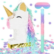 Unicorn Pinata Party Set - Number 1 Pinata with Blindfold Stick & Confetti - Colorful Unicorn Theme Birthday Game for Girls - 19.7 x 13.8 Inch