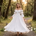 thumbnail image 3 of Fantasy Wedding Cosplay Outfit, Off Shoulder Puff Sleeve Renaissance Ball Gown, Ruffled Chiffon Vintage Medieval Princess Cosplay Maxi Dress for Halloween Wedding Party, White S, 3 of 6