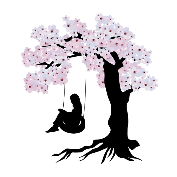 Cherry Blossom Tree Wall Art Decor-Decal Designs for Nursery Bedroom Decoration Floral Themed- Easy To Apply Vinyl Wall Decal - Art Removable Wall Sticker -Size 9" x 10".