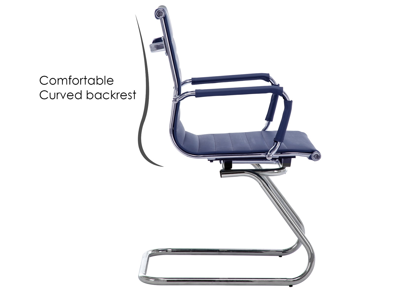 Guyou Modern Mid Back Office Guest Chair Set of 2, Faux Leather Reception Chair Computer Chair with Armrests and Metal Sled Base for Meeting/Waiting/Conference Room, No Wheels, Blue