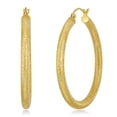 thumbnail image 1 of Wellingsale Ladies 14k Yellow Gold Polished Satin Finish 3mm Tube Hoop Earrings (35 x 35 mm), 1 of 7