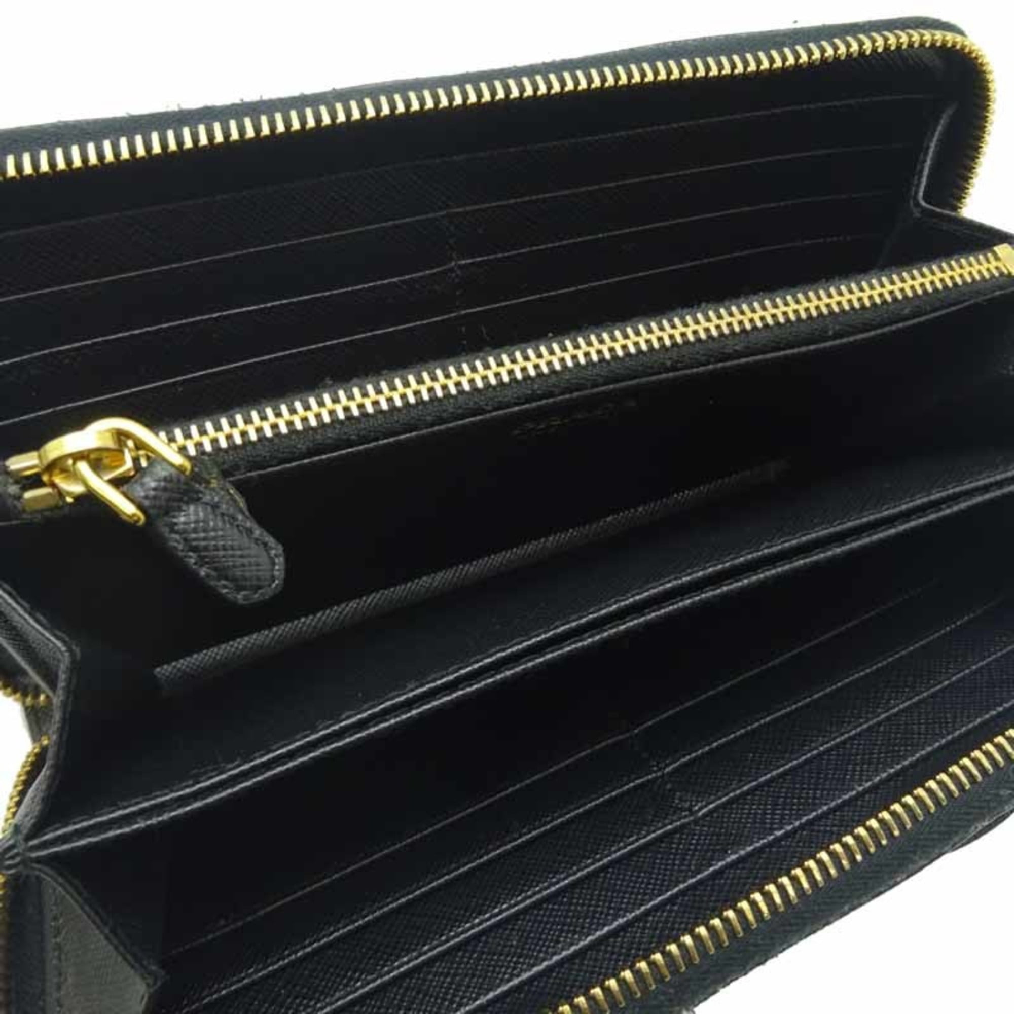 Prada Women's Large Black Tessuto Nylon and Leather Zip Around Wallet 1ML506