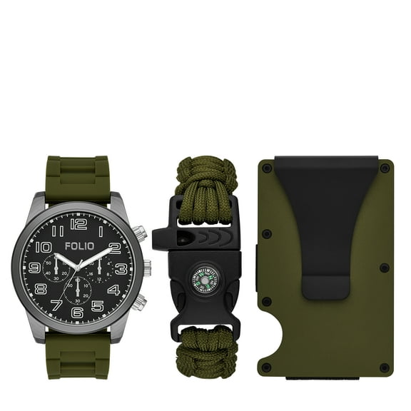 Men's Three-Hand, Gunmetal Alloy Watch Gift Set