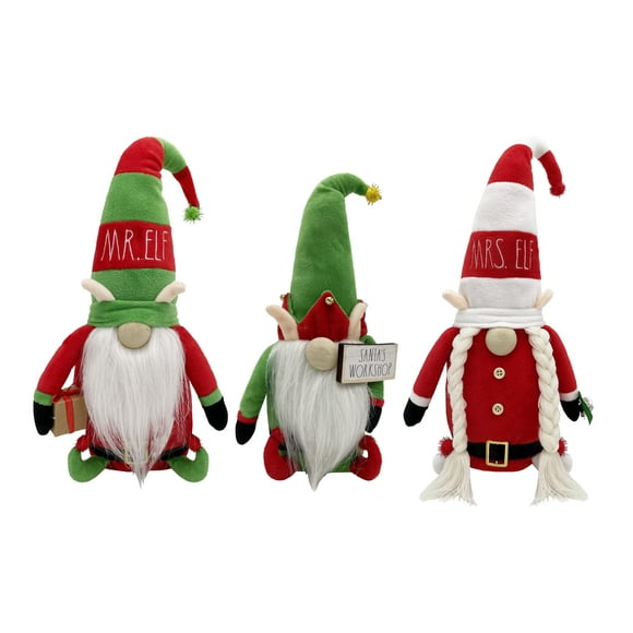 Rae Dunn Trio de Gnomes de Noël - Figurine de Famille Elfe en Peluche de 19 Pouces avec Chapeau en Feutre - Ornements Mignons et Décorations de Vacances pour la Maison et le Bureau