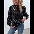 thumbnail image 4 of Camisa Informal Holgada de Larga con Estampado en Caliente para Mujer, Cuello Redondo Plisado Negro L, 4 of 10