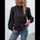 thumbnail image 4 of Camisa Informal Holgada de Larga con Estampado en Caliente para Mujer, Cuello Redondo Plisado Negro L, 4 of 10